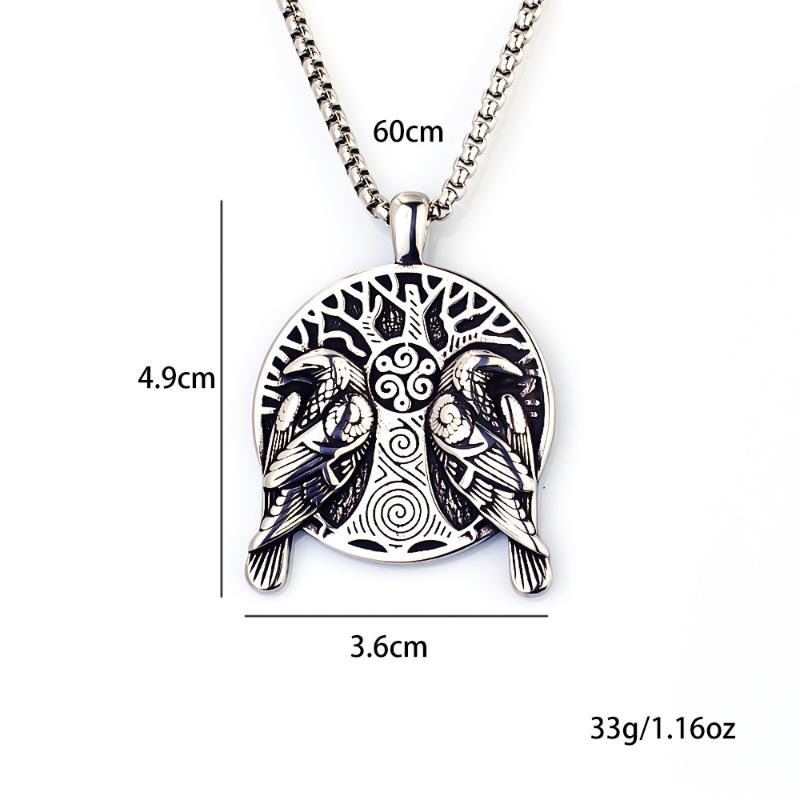 Retro Norse Mythology Double Raven Tree Of Life Pendant Necklace For Men Personality Charm Hip Hop Cool Casual Jewelry Gift