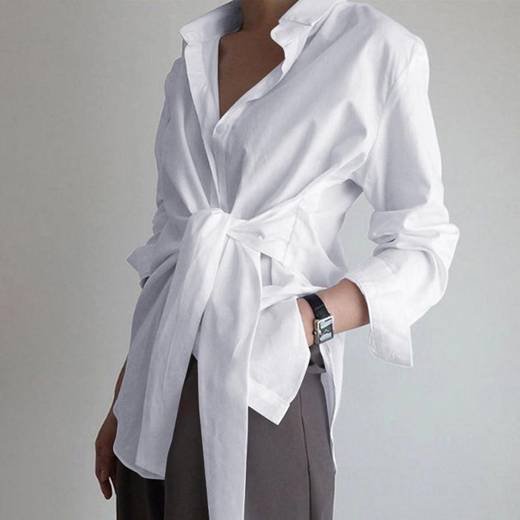 Women Shirt Blouse Button White Blouses Female Ruched Black Loose Shirts For Women Cotton Office Blouses