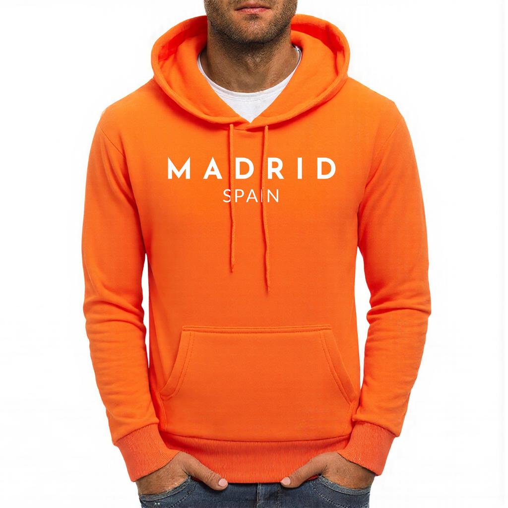 Madrio Spain Letter Printing Mens Hoodie Autumn Casual Hoody All-Match Fleece Unsiex Hoodies Loose Comfortable Male Streetwear