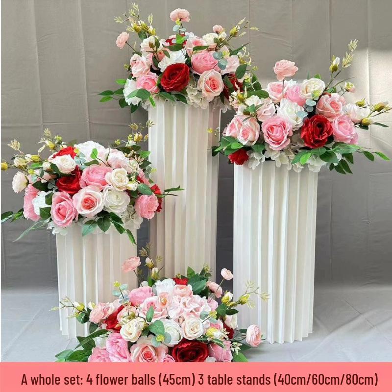 Artificial Flower Column Wedding Decorations with Car Delivery Ceremony and Roman Style Welcome Board