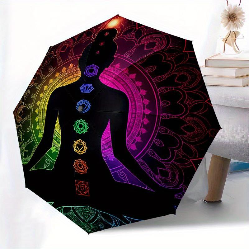 Chakra Meditation Yoga Poster: Vibrant Energy Balance Artwork Umbrella, Cute Umbrella with Cute Design, Portable 3-Fold Compact Umbrella for Men & Wom