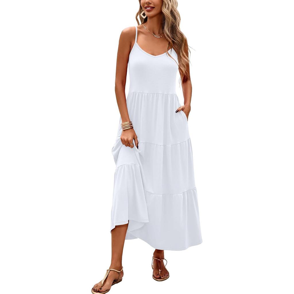 Damen Farb Ärmellos Slim Fit Modisches Langes Kleid