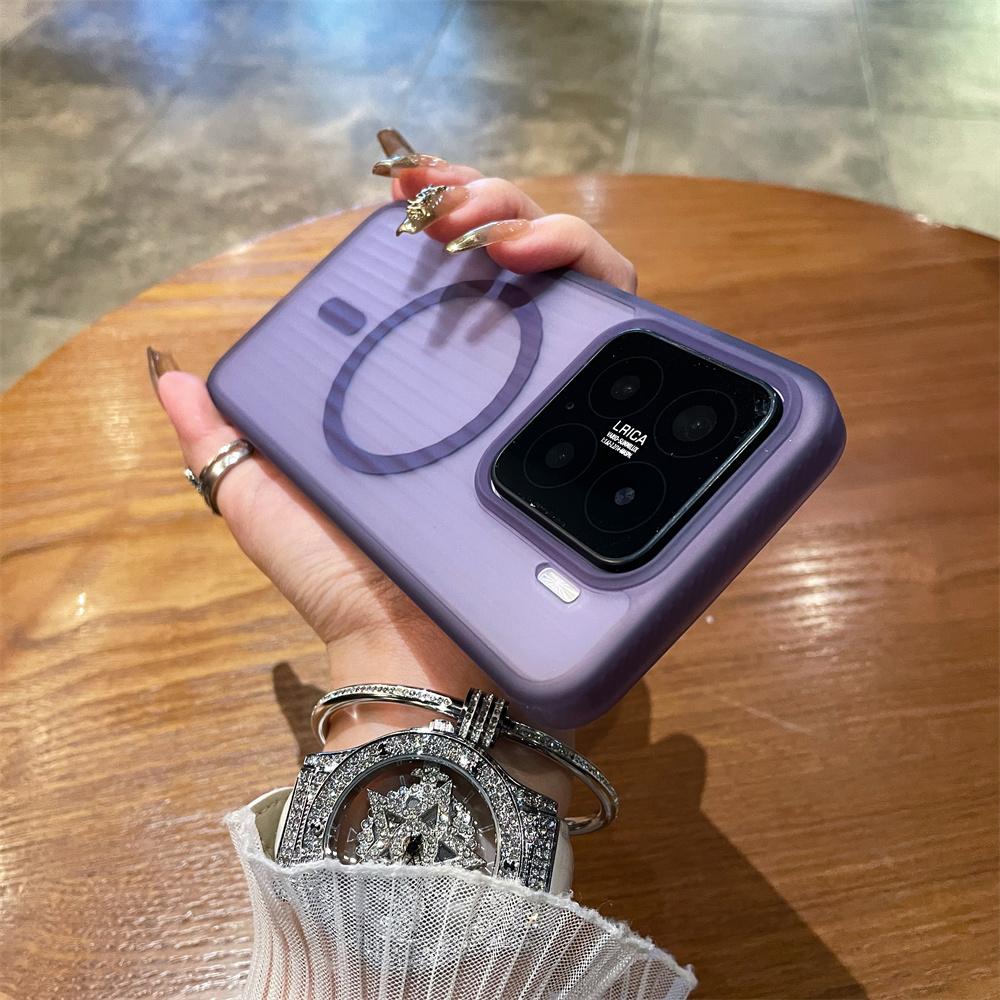 Shockproof Corrugated Matte Case Bumper For Xiaomi Mi 15 Pro 13 14 Pro Magnetic For Magsafe Translucent Wireless Charge PC Cover