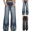 Women's Mid- Stretch Jeans Fashion Straight Leg Denim Pants With Pockets
