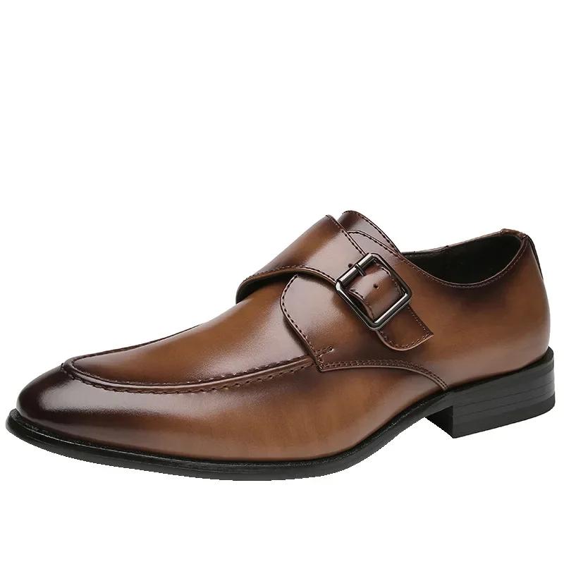 Fashion Classic Business Single Buckle Shoes Men Designer Formal Dress Leather Shoe Men's Monk-Strap Shoes for Man sapatos masculinos