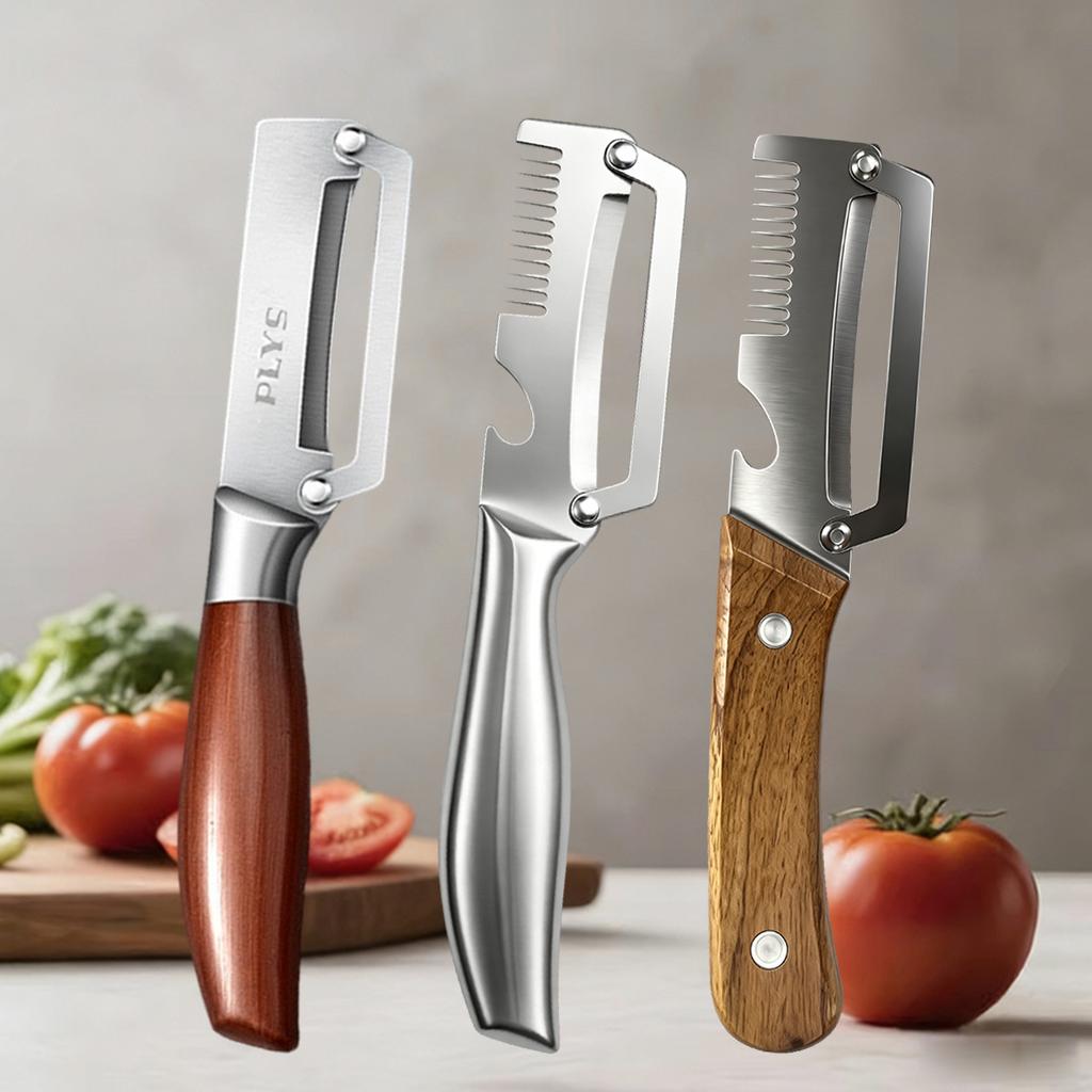 Pelador de Cocina Multifunción de Acero Inoxidable Específico para Cocina para Cortar Frutas y Verduras con Mango de Madera/Acero