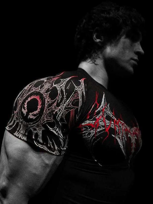 T-shirt de cyclisme élastique pour homme - Impression Hache Venom - Vêtement de fitness tendance à manches courtes