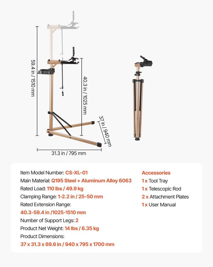 Bike Repair Stand 110 lb Adjustable Bicycle Maintenance Rack with Tool Tray