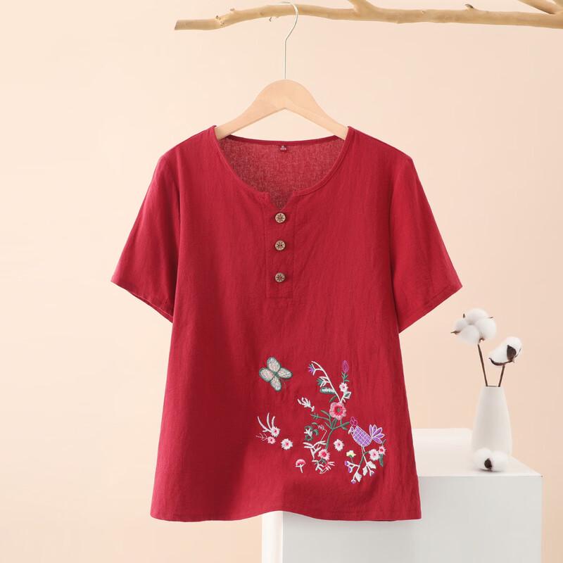 YUZHAOLIN Women s Pure Cotton Round Neck Short Sleeve Shirt XXL