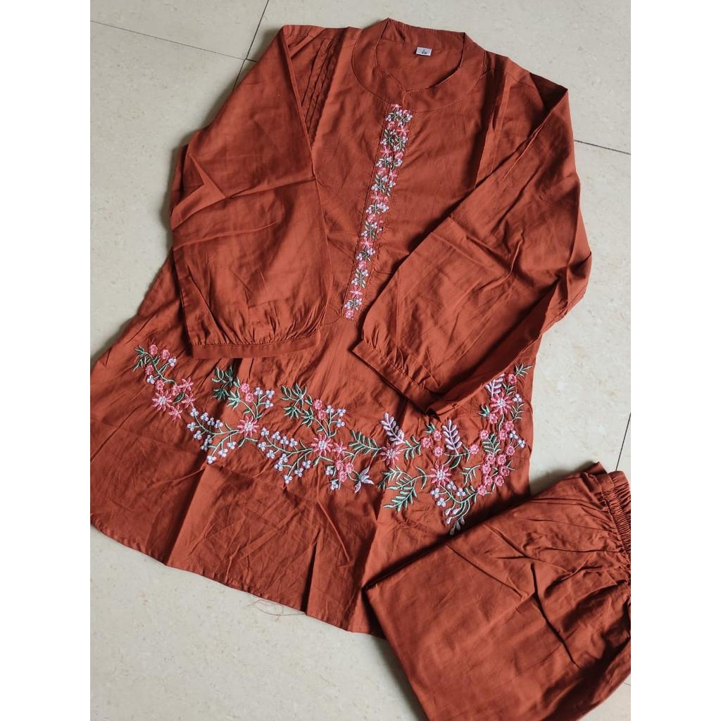 Pure Cotton Party Wear Kurti Pant Cord Set Indian Designer Top Tunic Kurta Set