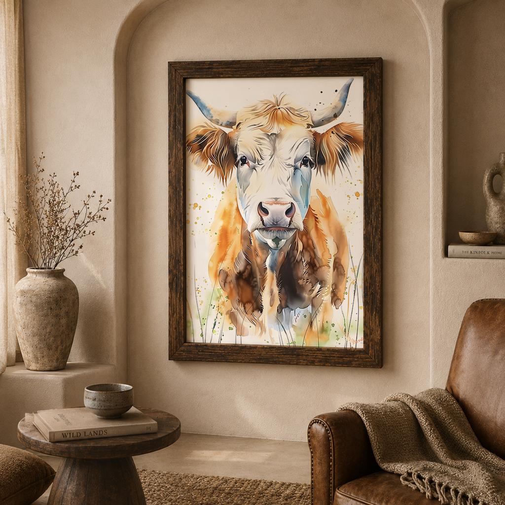 Animal Wall Art, Farmhouse Horse Highland Cow Sheep Canvas Painting, Wildlife Poster Print for Farmhouse Country Room Decor