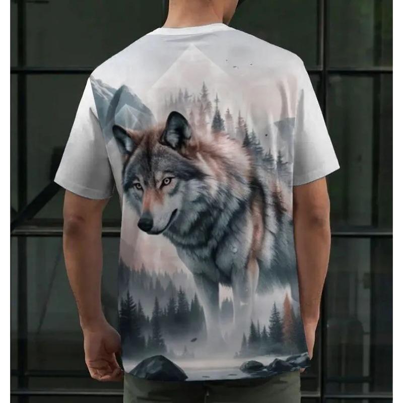 Summer TShirt Animal Wolf 3D Printed Short-Sleeved Street Shoot Oversized Tops Fashion Casual Wear Mens TShirt