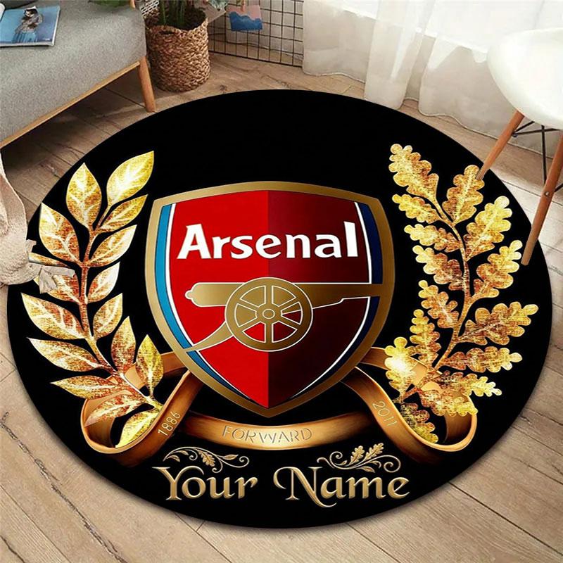 Arsenal F Benutzerdefinierter Name Runder Teppich, Teppich für Wohnzimmer Schlafzimmer Sofa Spielzimmer Dekoration, Rutschfeste Fußmatte