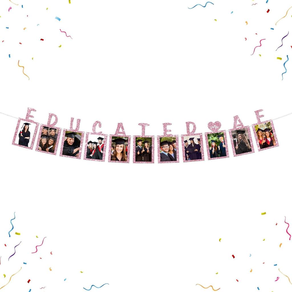 Senior Photo Banner Congrats Grad Paper Photo Frame High School College Graduation Bunting Decorations Congrats Senior Picture Banner Gold Glitter