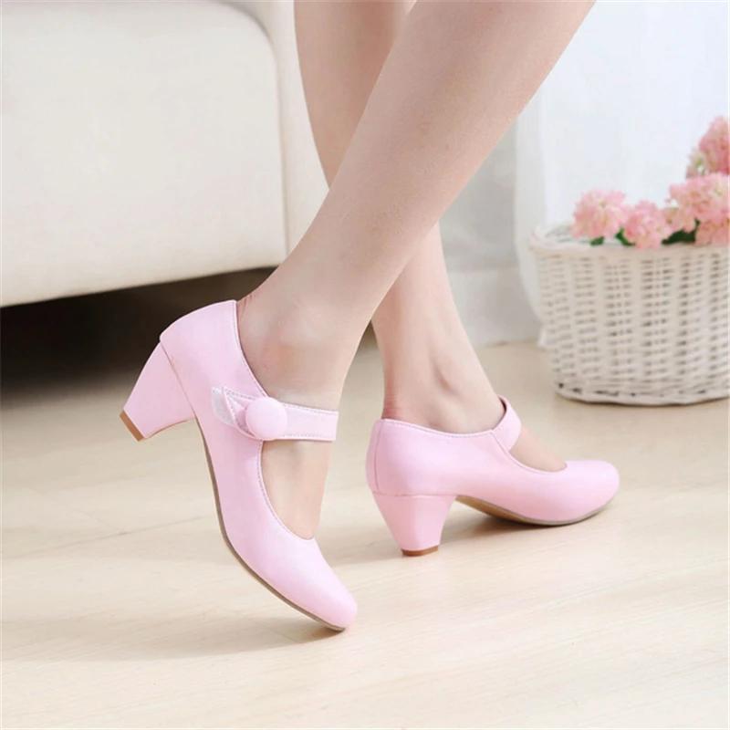 Fashion Low Heels Shoes Fashion Comfortable Pumps Strap Beige Pink Party Wedding Shoes Ladies Casual