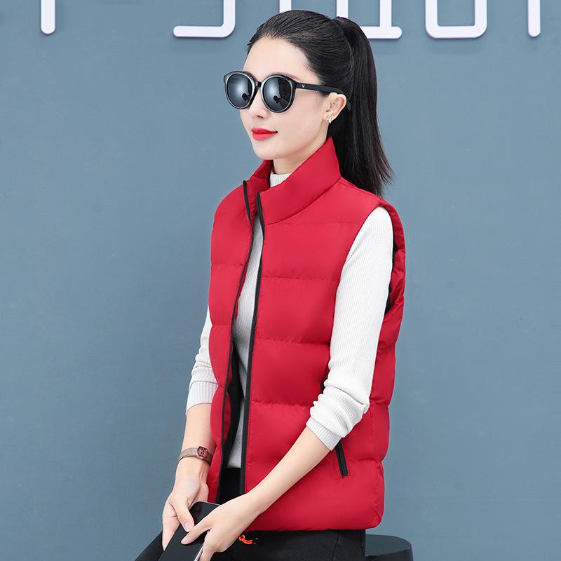 Damen Einfarbig Stehkragen Daunenweste - Herbst/Winter Übergröße, Lockere Passform, Ärmellose Jacke für Mütter mittleren Alters