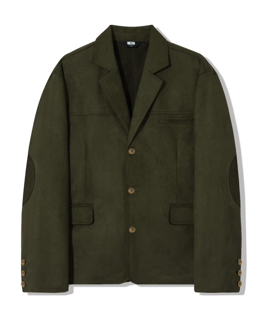Trillion Suede Elbow Patch 3-Button Blazer Jacket [Khaki]