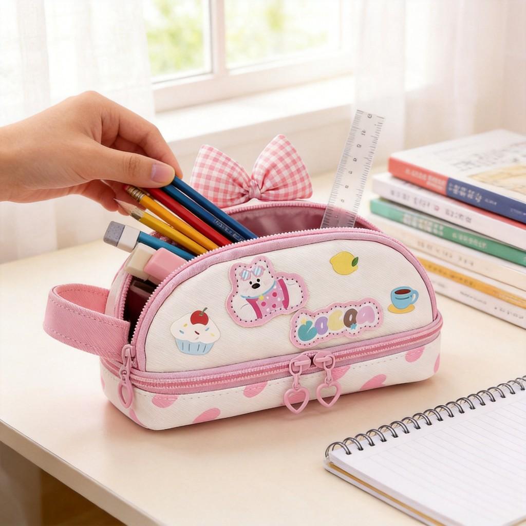 Girl Heart Handheld Pencil Case Large Capacity Portable Stationery Bag For School And Office Use