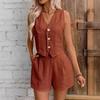 European-American Linen Tank Top & Shorts Commute Set – V-Neck Spring/Summer Women's Casual Wear