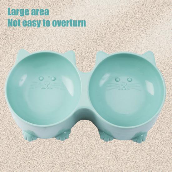 Yousheng Pet Double Bowl Cartoon Cat Head Shaped Food Bowl Neck Guard Non-slip Cat Water Bowl Pet Accessories