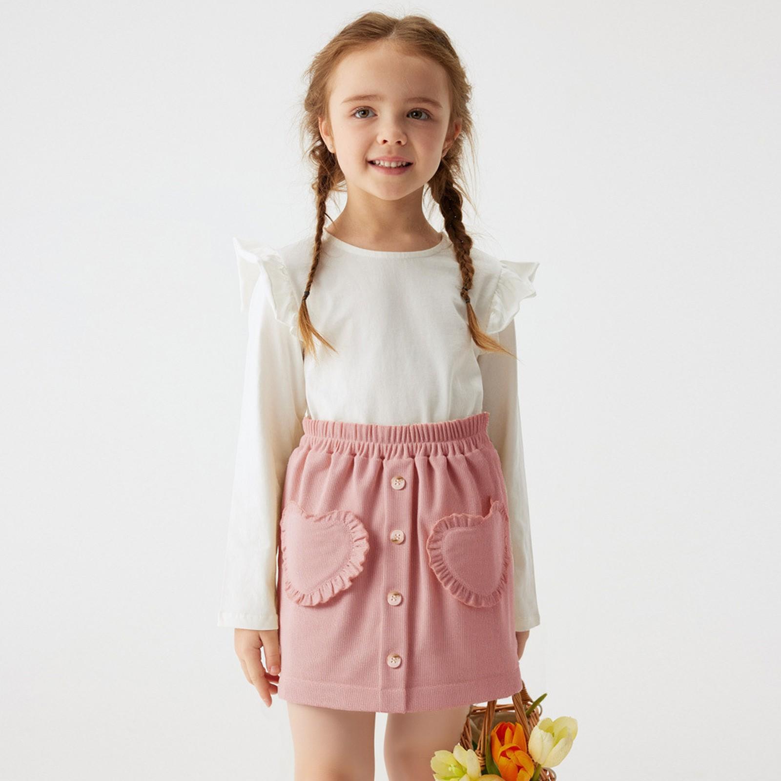 

Юбка для девочек с вышивкой - однотонная летняя юбка принцессы 110 розовый