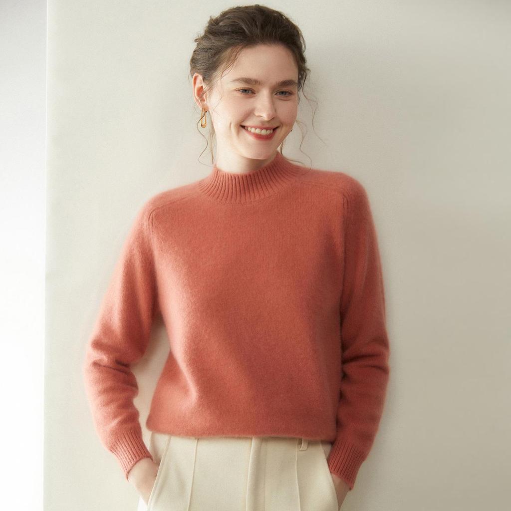 Women's Soft Cashmere Sweater, Half-High Neck, 2025 Autumn/Winter, Thick Double-Ply Knit, Versatile Layer.