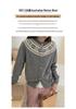 Women's Retro Color Block 100% Wool Cardigan - Round Neck Knit Jacquard Sweater for Autumn & Winter