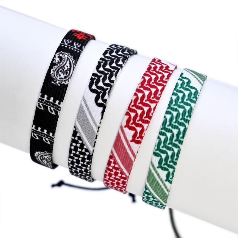 Geometrisches Tupfenmuster Palästina Armband für Männer Frauen Hand Mehrfarbiges Weben Arabischer Stil Gaza Flagge Zirkon Accessoires