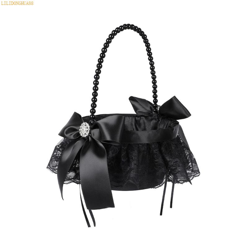 K1AE Elegant Black Wedding Flower Basket With Intricate Laces Design Party Decors чёрный