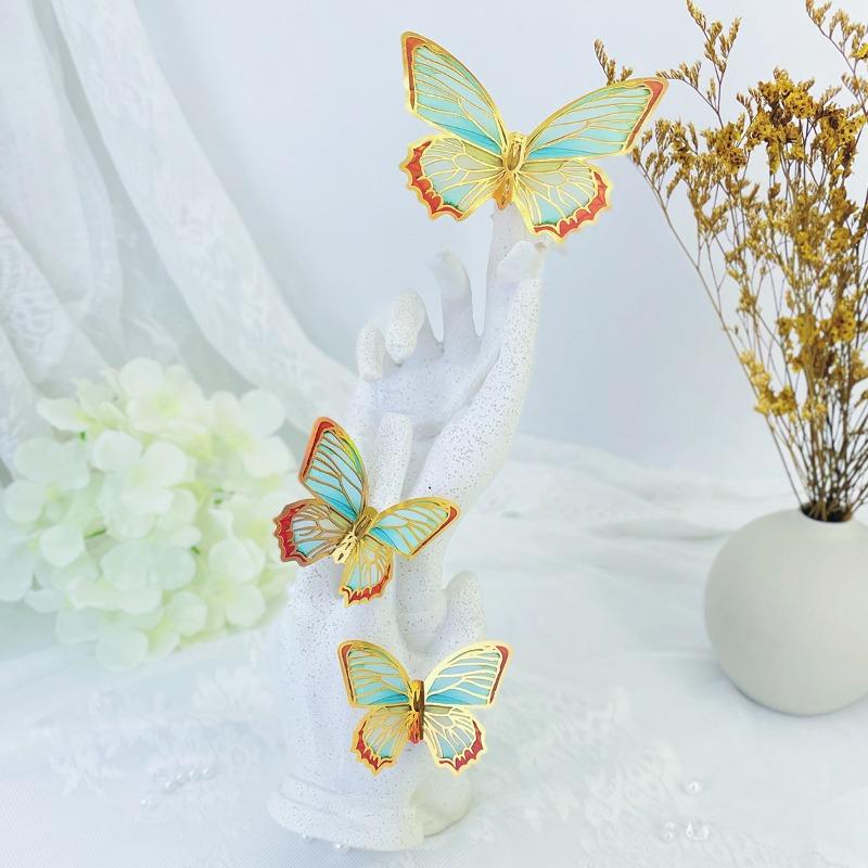 A Set of 12 Gold Edged Hot Stamping 3D Butterfly Wall Stickers, Wedding, Holiday, Birthday Decoration Background Wall Stickers