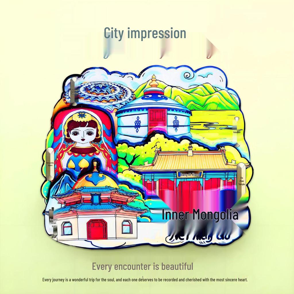 Guochao Cartoon Wahrzeichen Kreatives Souvenir Acryl Kühlschrankmagnet