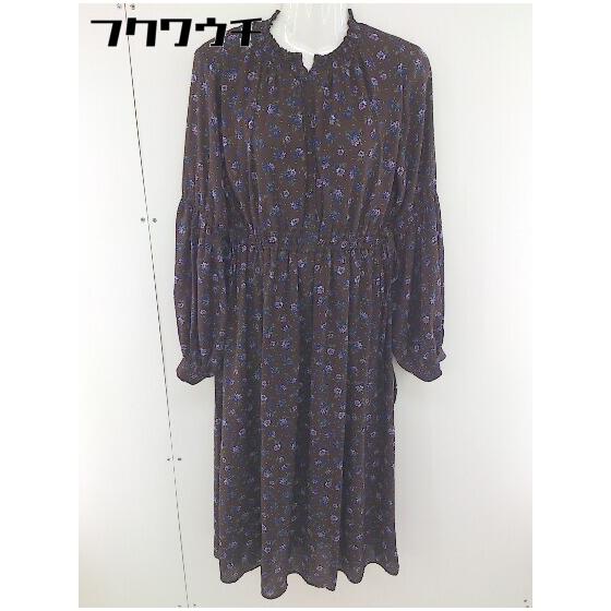 earth musicecology all-over pattern elastic waist long sleeve long dress size F brown ladies [Used]
