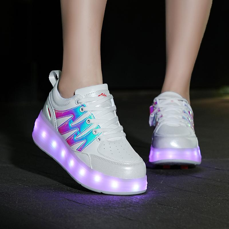 Kids Sneakers Led Light Shoes Children's Boys Girls USB Charging Glowing Sport Wheels Outdoor Parkour Roller Skate Shoes