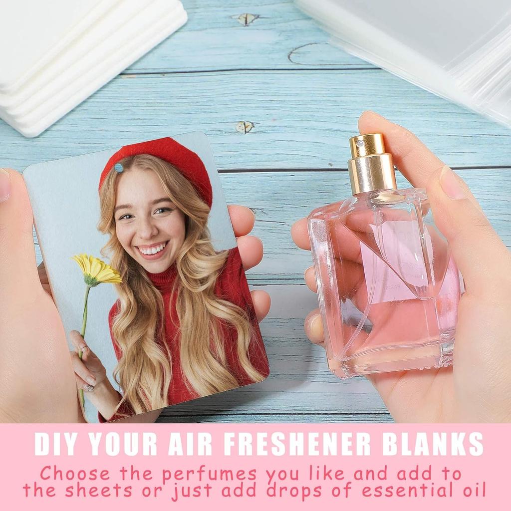 Maitys 100 Pieces Sublimation Air Fresheners Blanks Sheets DIY Felt Air Freshener Rectangle Fragrant Sheets With 100 Pieces Bags And Rope For Car And