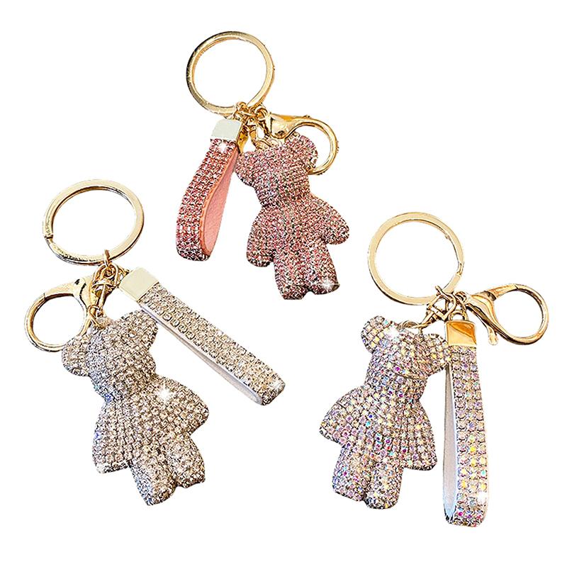 1PC Bag Pendant Personalized And Creative Boutique 5cm Cute Bear Keychain Inlaid With Artificial Diamond Car Keyring