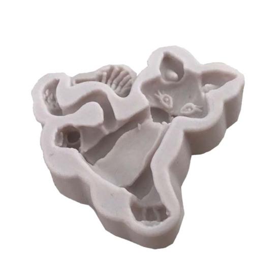 Kitchen Silicone Mold DIY Cute Cat with Fish Fondant Chocolate Cake Baking Tool