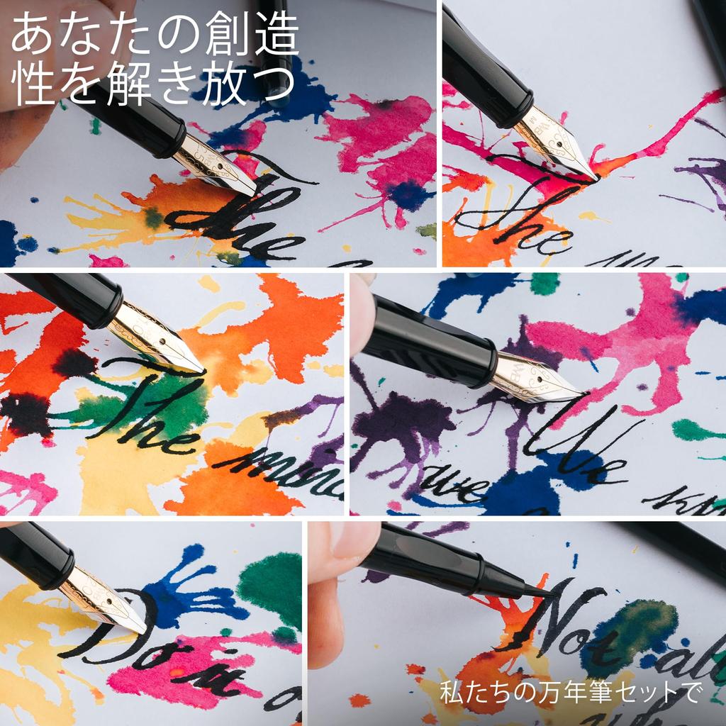 Wordsworth and Black Fountain Pen Set Black Includes 2 18ml Ink 60 Ink Ink Refill 1 Medium 4 Broad and a Brush Pen Fountain Pen Set - - Pens, Bottle,