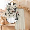 Halloween Print Two Piece Outfit Women Long Sleeve Irregular Hem Tunic Top Wide Leg Pants Casual Matching Set