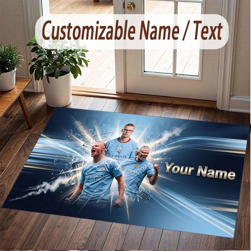 Custom Rug Erling Haaland Pattern Print Name Text Soft Non‑Slip Floor Carpet for Home Indoor Decoration