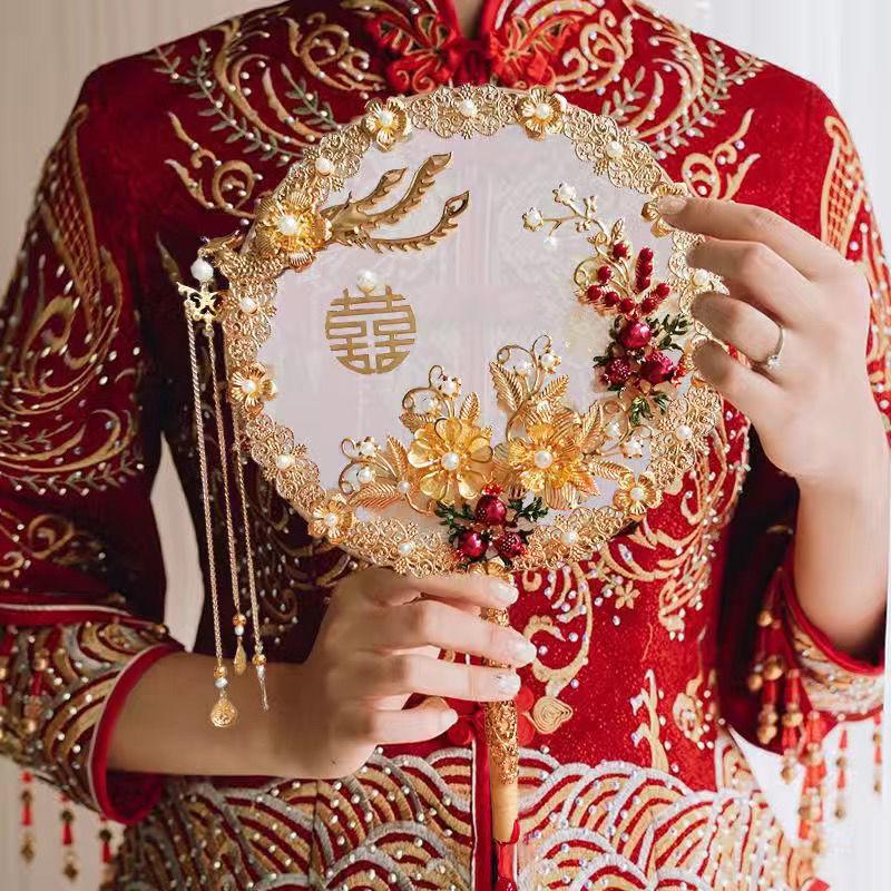 Double-Sided Handmade Bridal Fan for Chinese Style Weddings