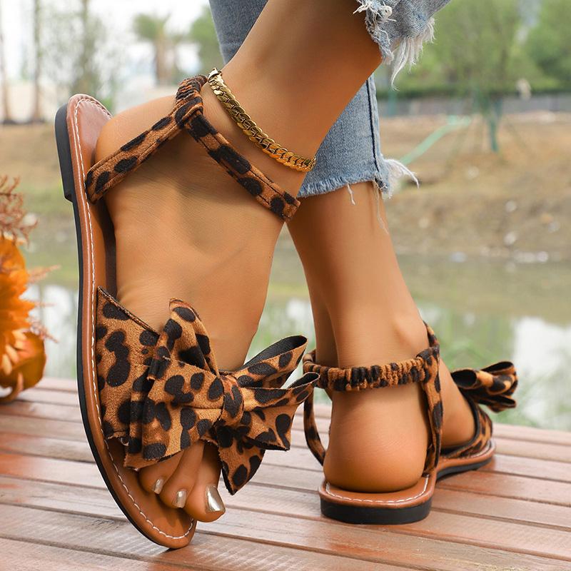 Fashion Leopard Print Flat Sandals for Women Summer 2025 Soft Comfort Beach Shoes Woman Elastic Band Roman Dress Sandalias Mujer