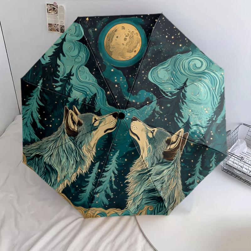 Wolfsmuster, automatisch faltbarer Regenschirm, tragbares und faltbares Design, 8 Rippen, ein Weihnachts- oder Geburtstagsgeschenk.