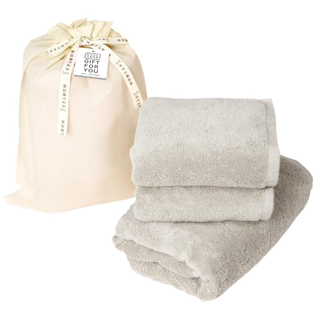 Towel Laboratory Gift Set of 1 Bath Towel 2 Face Light Gray JapanTechnology [Volume Rich] #003 3 + Towels, (Foggy Gray), Hotel-Grade, Thick, Fluffy,