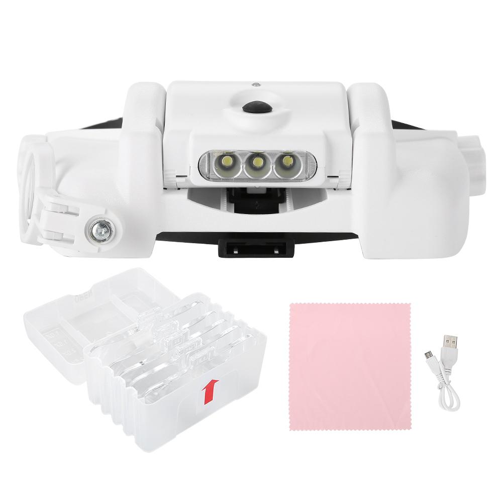 USB-Aufladung 3 LED-Leuchten Headset-Lupe Schmuck Uhren Reparaturwerkzeug Lupe