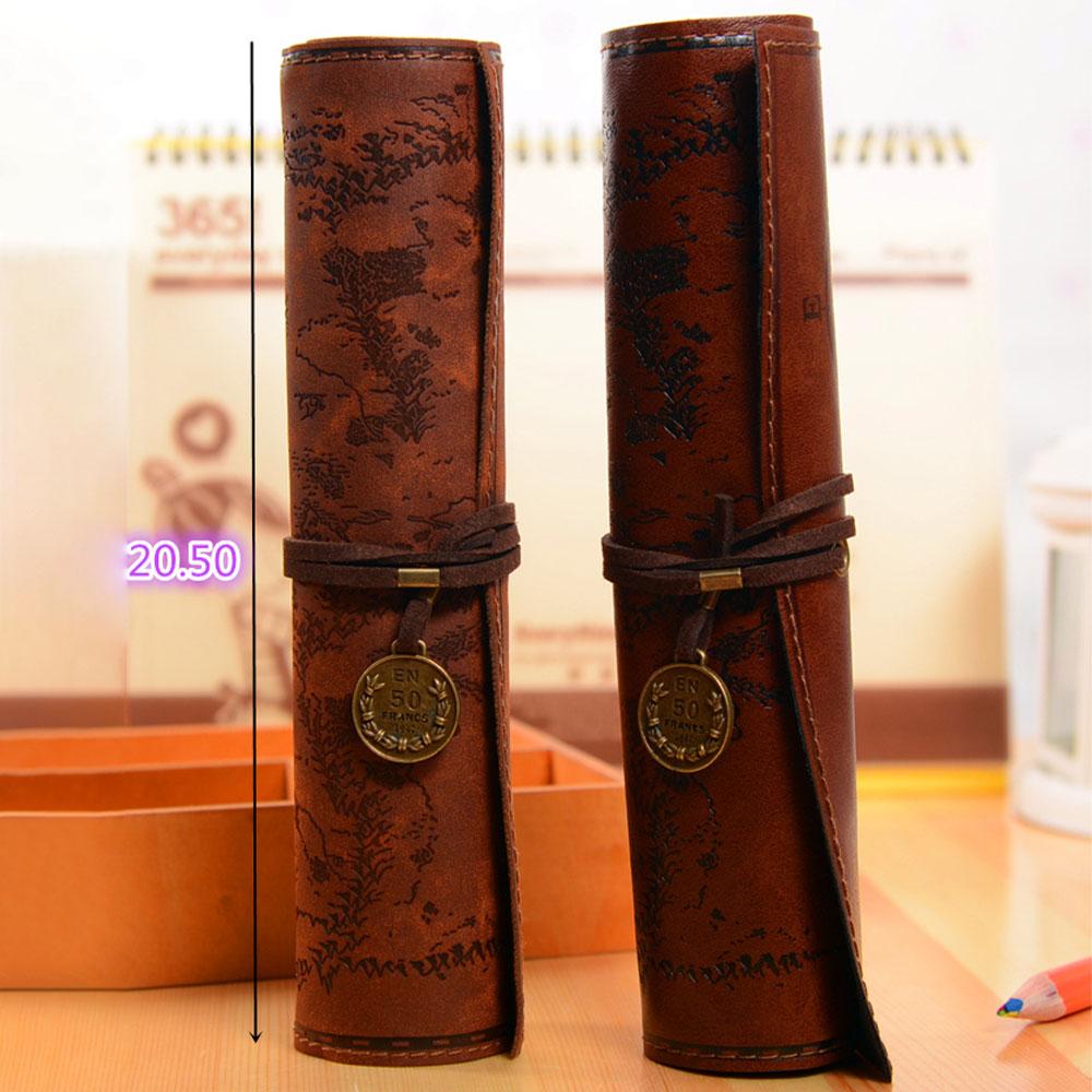 Kreativní mapa pokladů Vintage plátno kůže Velkokapacitní taška na tužky Roztomilá jednoduchá krabice na psací potřeby Rolovací taška na tužky