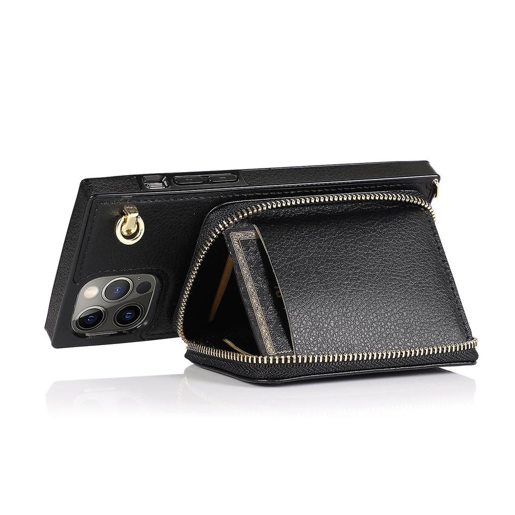 For Iphone 13 Pro Max Case Kickstand Tpu+Pu Smart Phone Cover With Long Strap