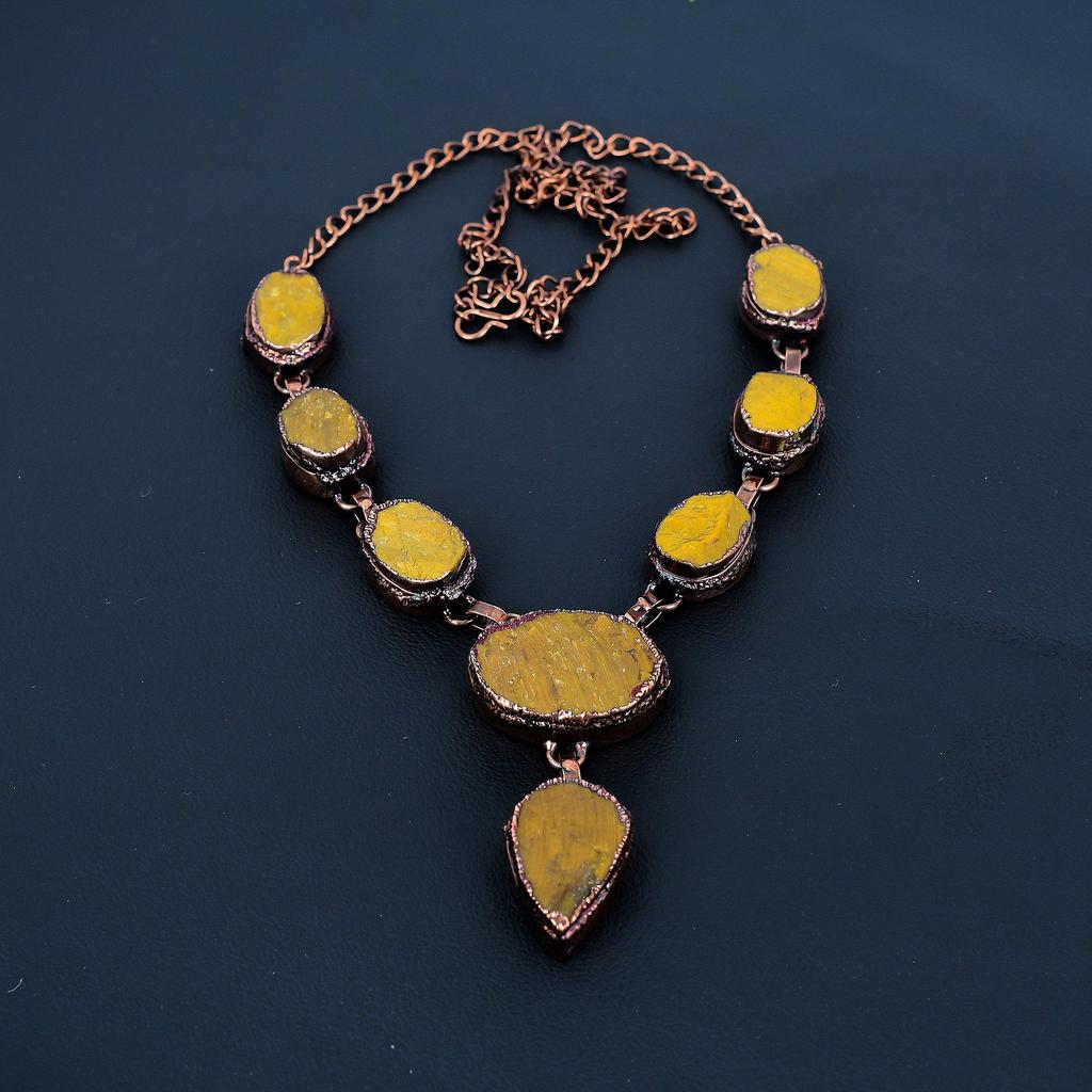 Tiger's Eye Copper Electroformed Necklace Adjustable, Chain Necklace Handmade Gemstone, Gift For Mom Antique Jewelry