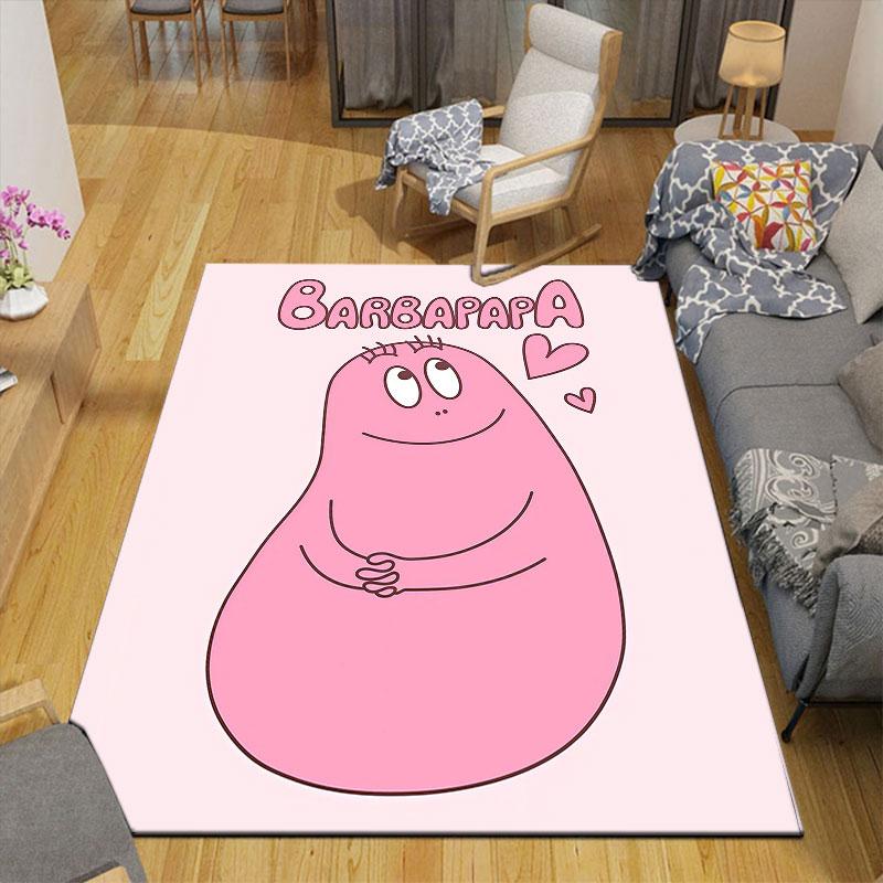 Barbapapa Art Flannel Printed Carpet, Home Sofa Decoration for Living Room & Bedroom, Non‑Slip Play Flannel Floor Mat for Game Room