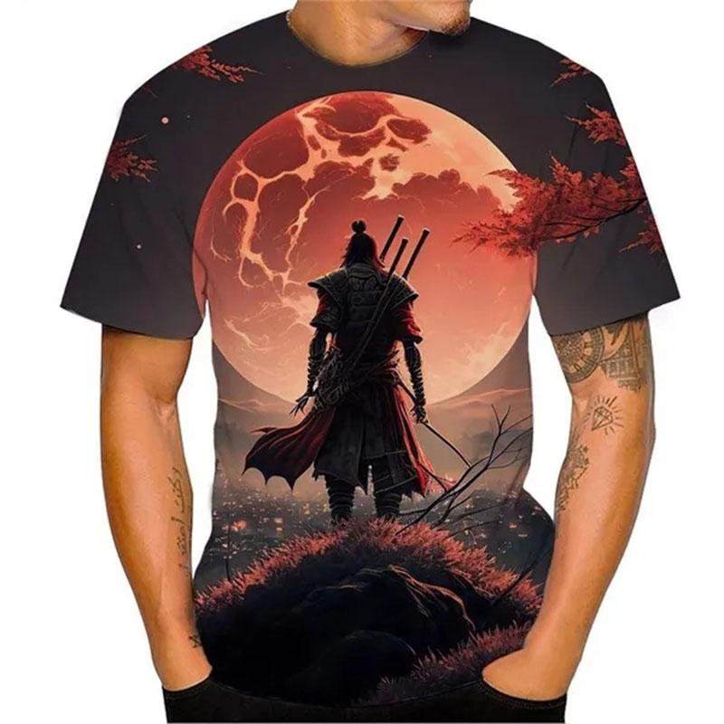 Japanischer Samurai 3D-gedruckt Herren Damen Mode Streetwear Übergroß Kurzarm T-Shirt Tops Herrenbekleidung