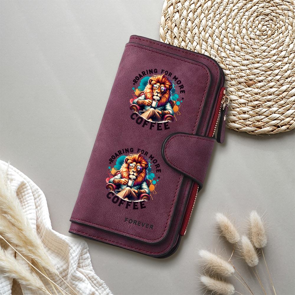 Lion Print Coffee Lover Fashion Long Wallet